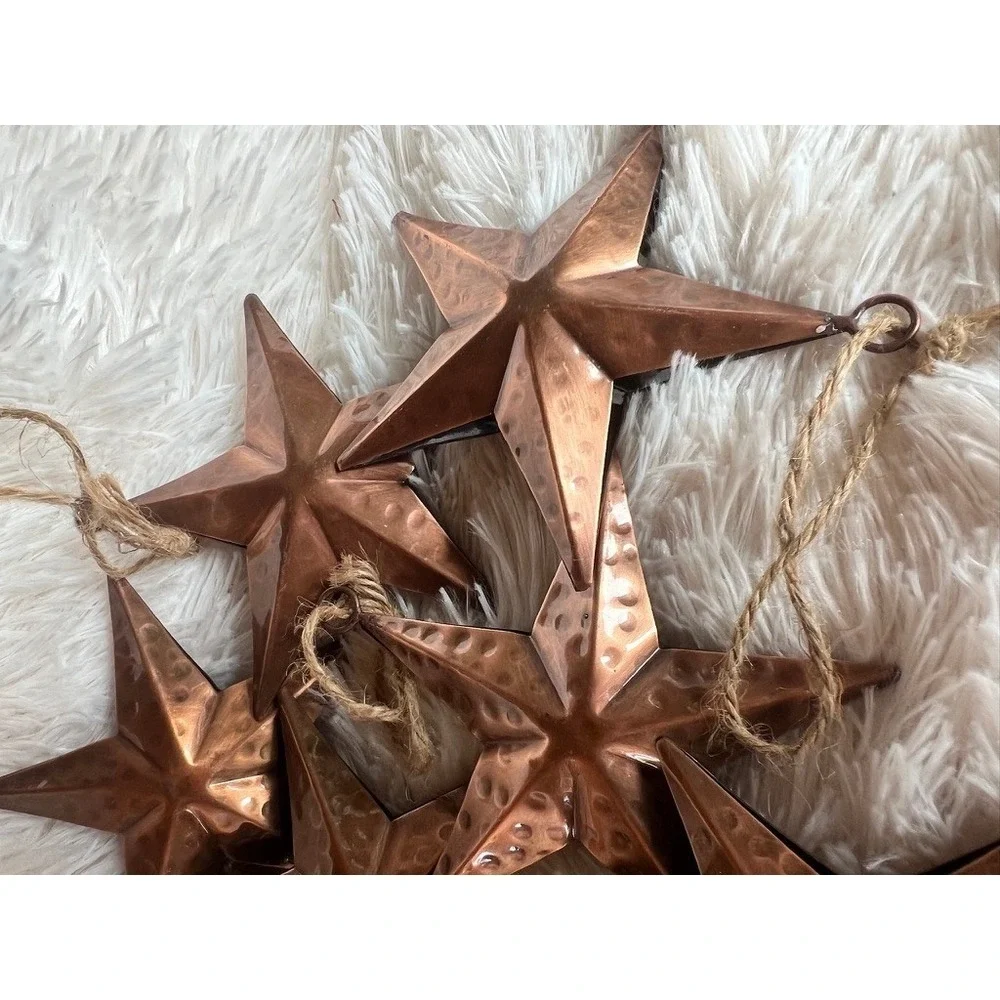 Rustic Metal Star Ornaments Set of 11 Copper Bronze Hammered Primitive Western